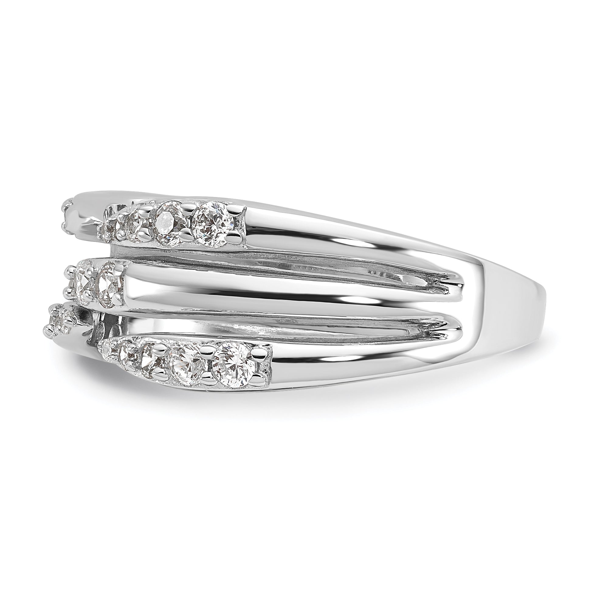 Sterling Silver Rhodium-plated CZ Polished Multi-Row Size 8 Ring