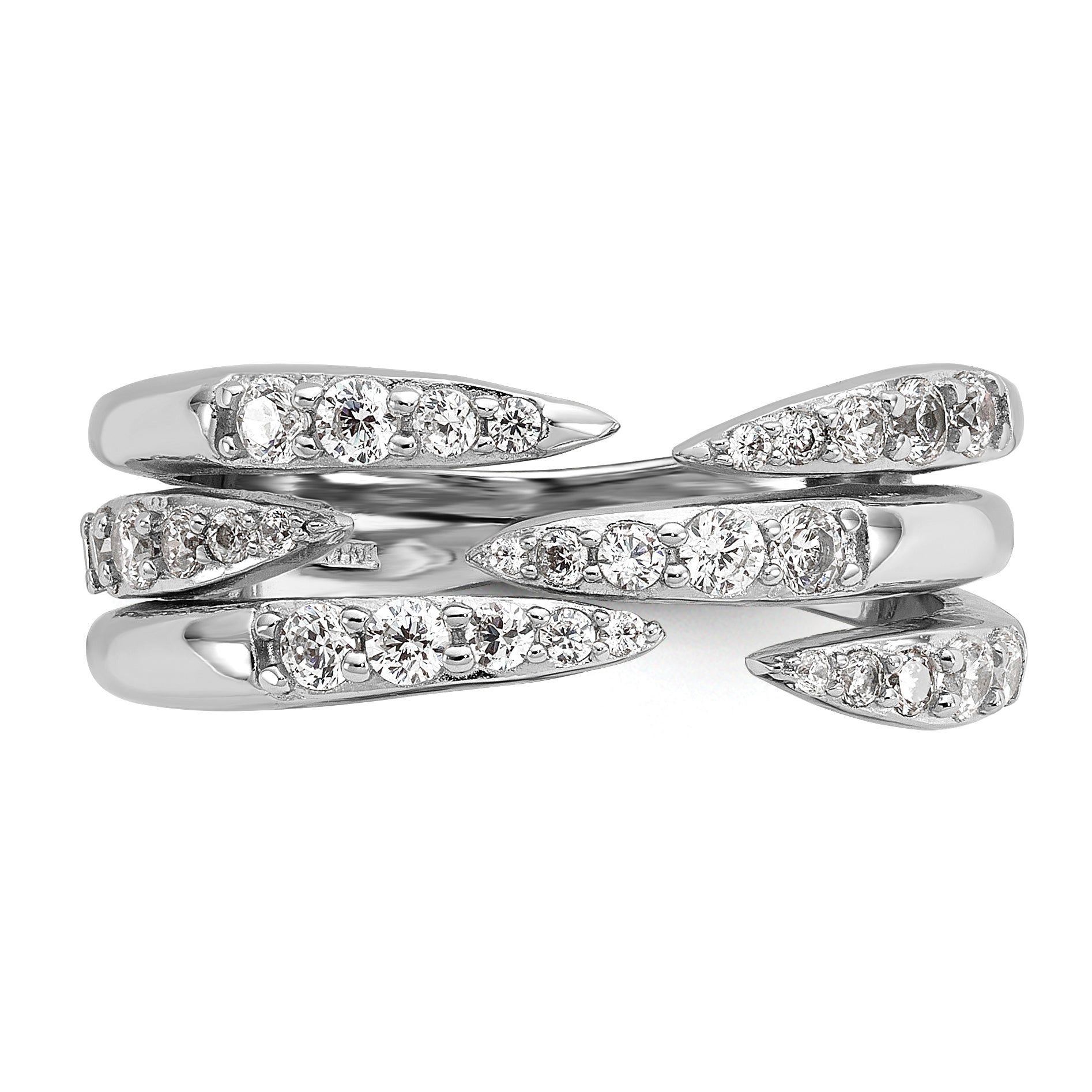 Sterling Silver Rhodium-plated CZ Polished Multi-Row Size 8 Ring