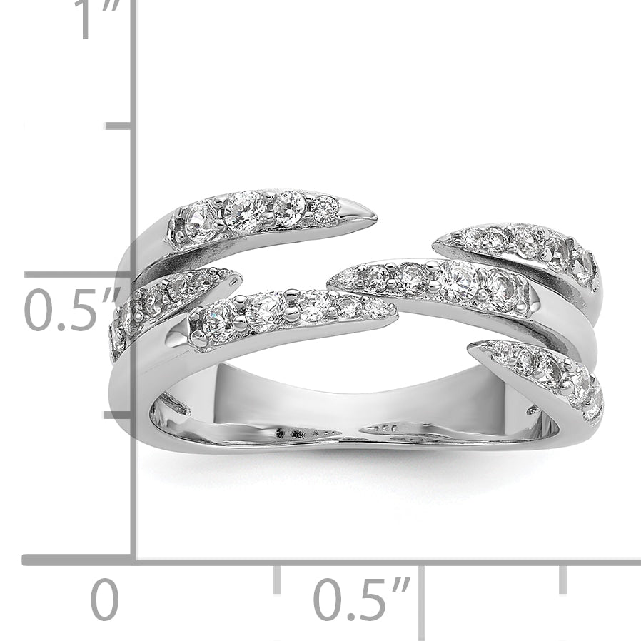 Sterling Silver Rhodium-plated CZ Polished Multi-Row Size 8 Ring