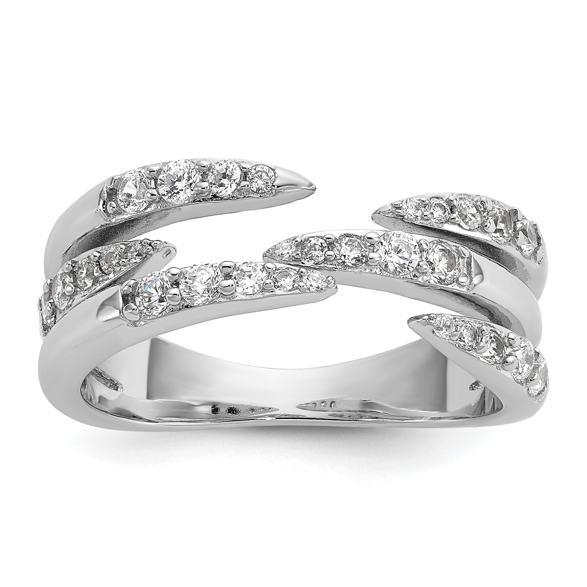 Sterling Silver Rhodium-plated CZ Polished Multi-Row Size 8 Ring