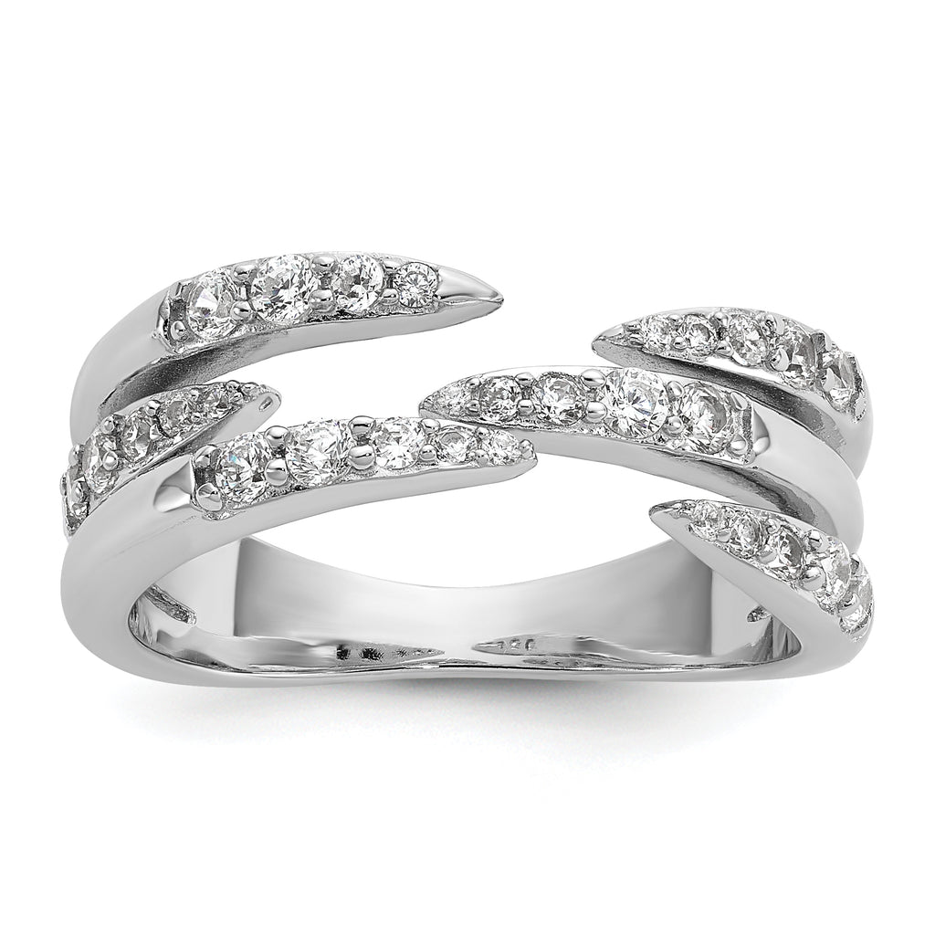 Sterling Silver Rhodium-plated CZ Polished Multi-Row Size 8 Ring