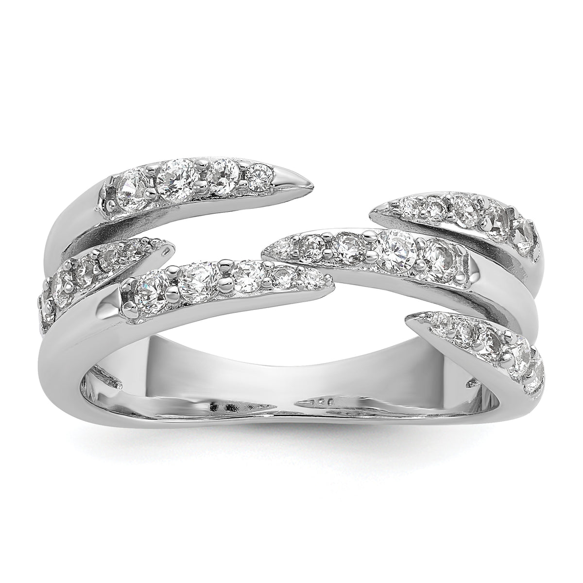 Sterling Silver Rhodium-plated CZ Polished Multi-Row Size 8 Ring