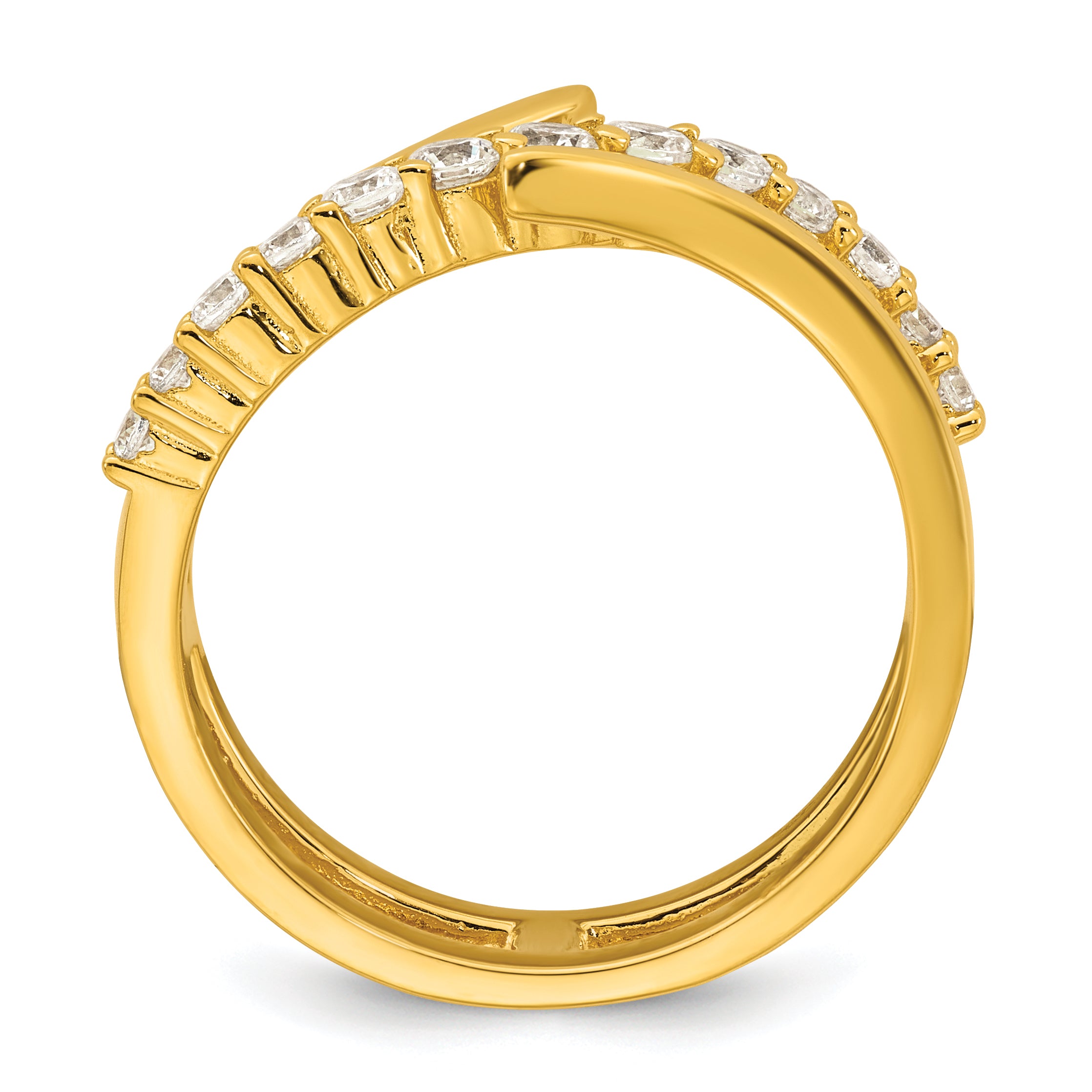 Sterling Silver Gold-tone Polished Fancy CZ Size 8 Bypass Ring