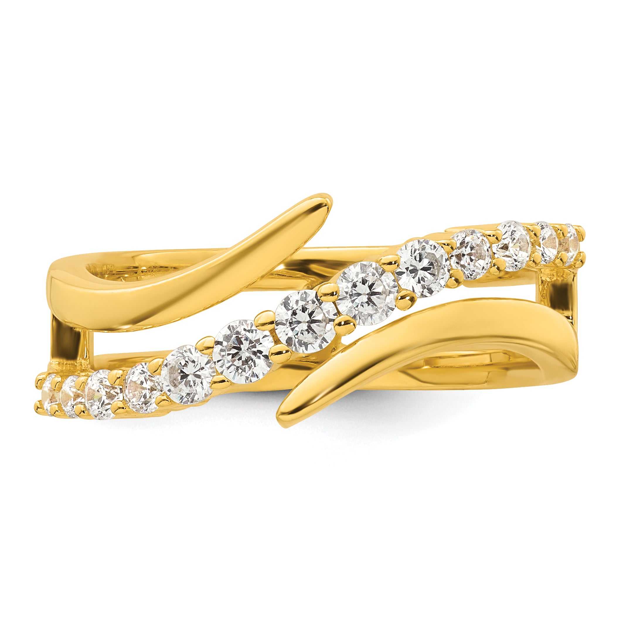 Sterling Silver Gold-tone Polished Fancy CZ Size 8 Bypass Ring