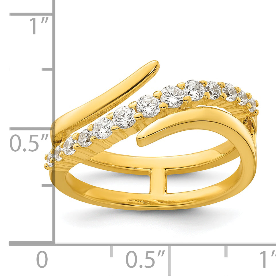 Sterling Silver Gold-tone Polished Fancy CZ Size 8 Bypass Ring