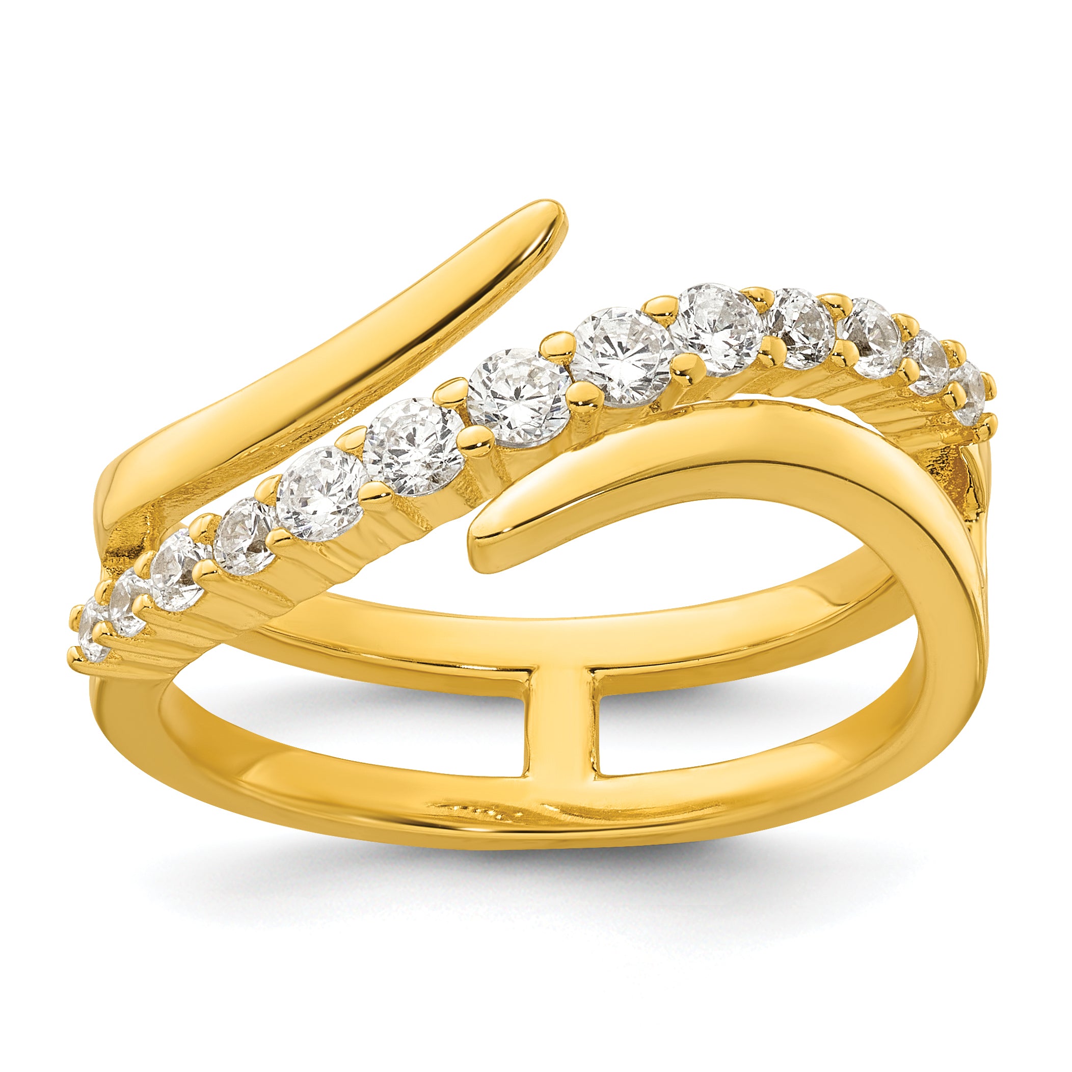 Sterling Silver Gold-tone Polished Fancy CZ Size 8 Bypass Ring