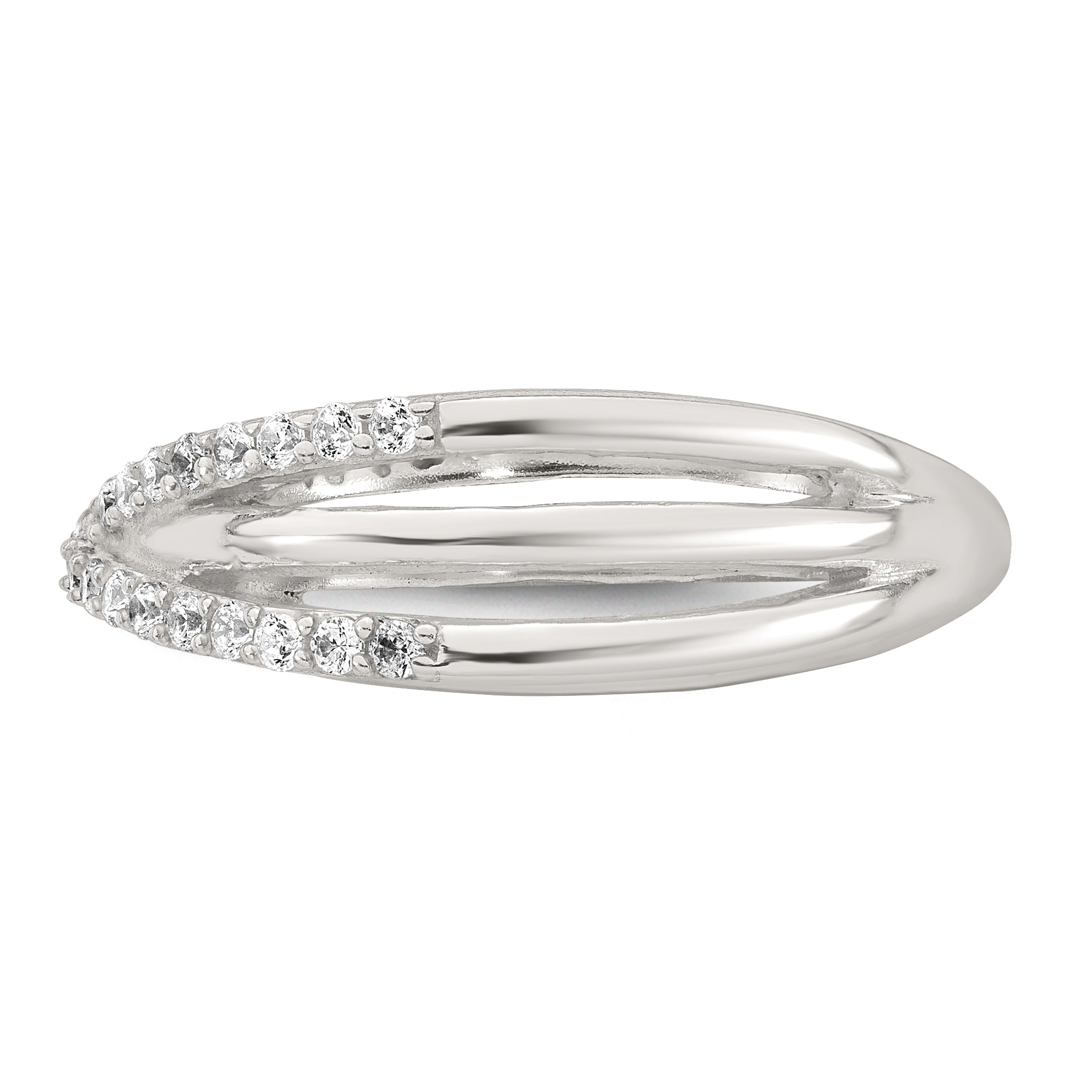 Sterling Silver Polished White CZ Fancy Crossed Size 8 Ring