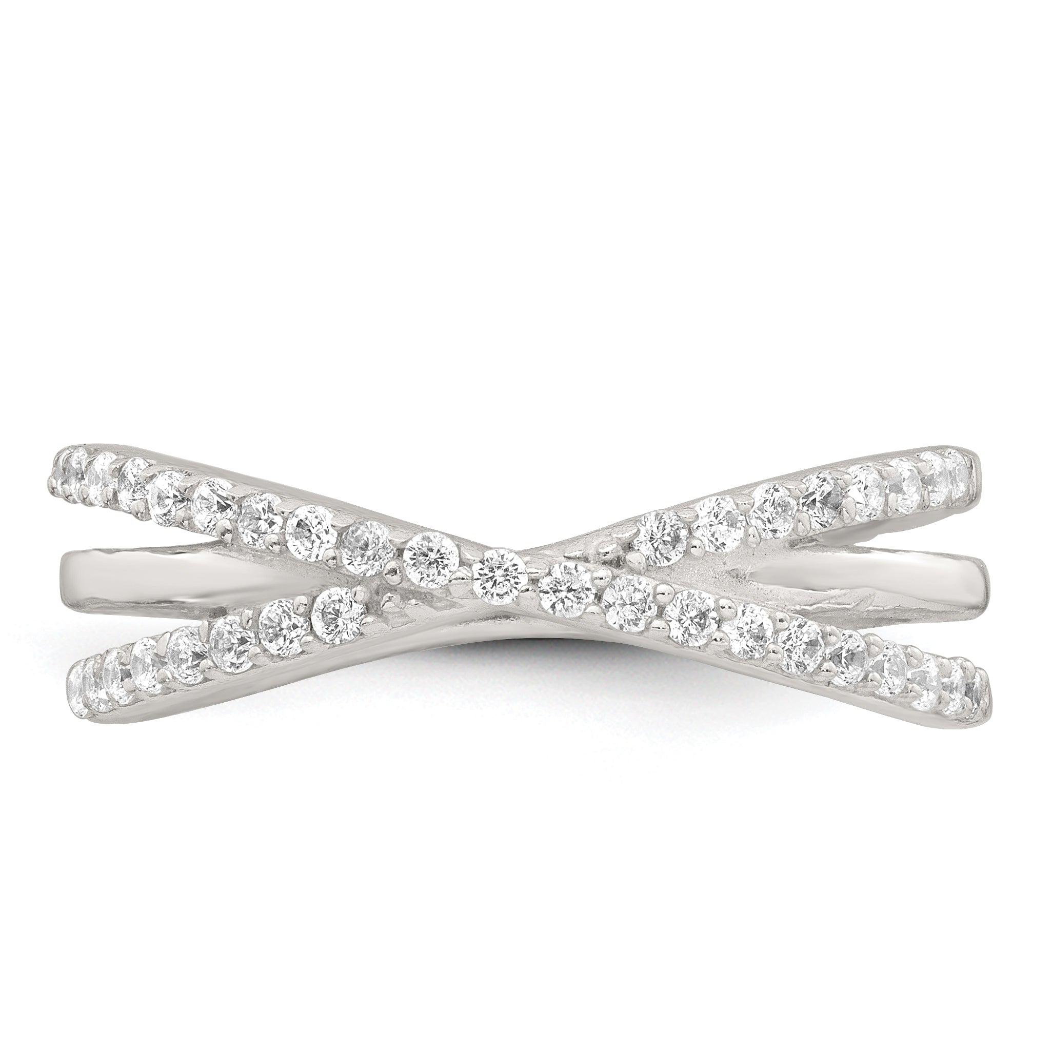 Sterling Silver Polished White CZ Fancy Crossed Size 8 Ring