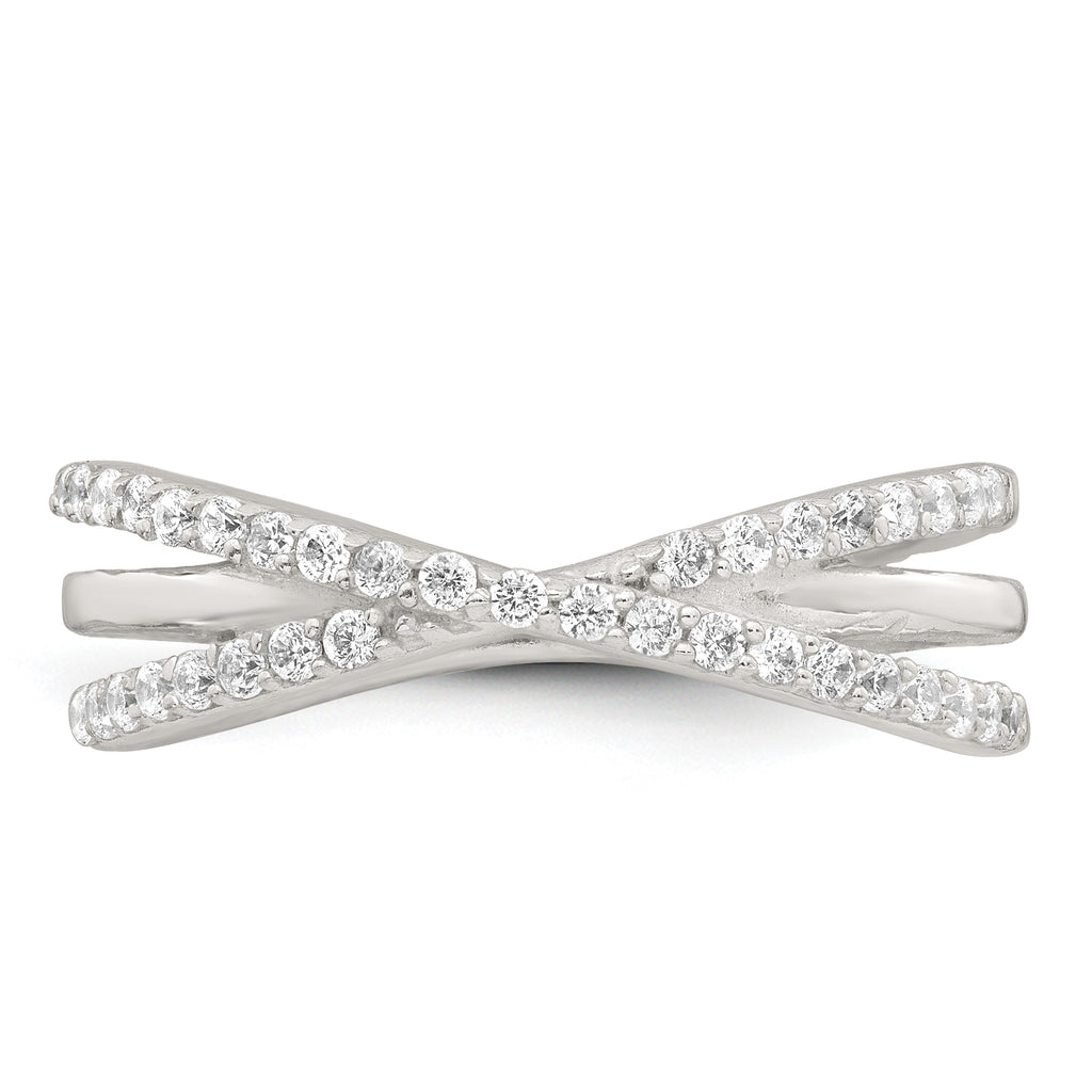 Sterling Silver Polished White CZ Fancy Crossed Size 8 Ring
