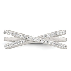 Sterling Silver Polished White CZ Fancy Crossed Size 8 Ring