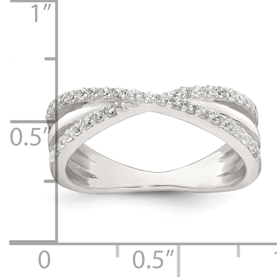 Sterling Silver Polished White CZ Fancy Crossed Size 8 Ring