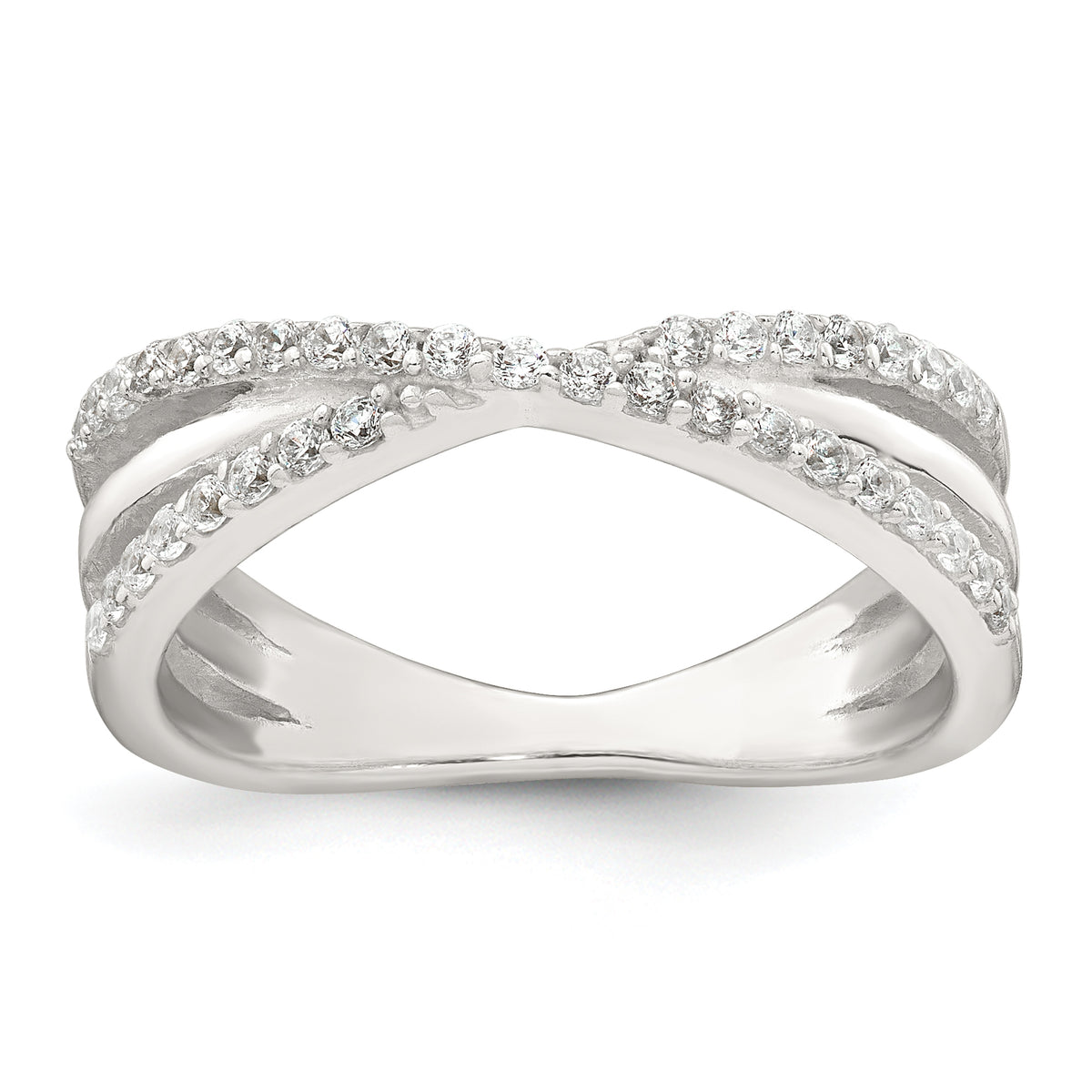 Sterling Silver Polished White CZ Fancy Crossed Size 8 Ring