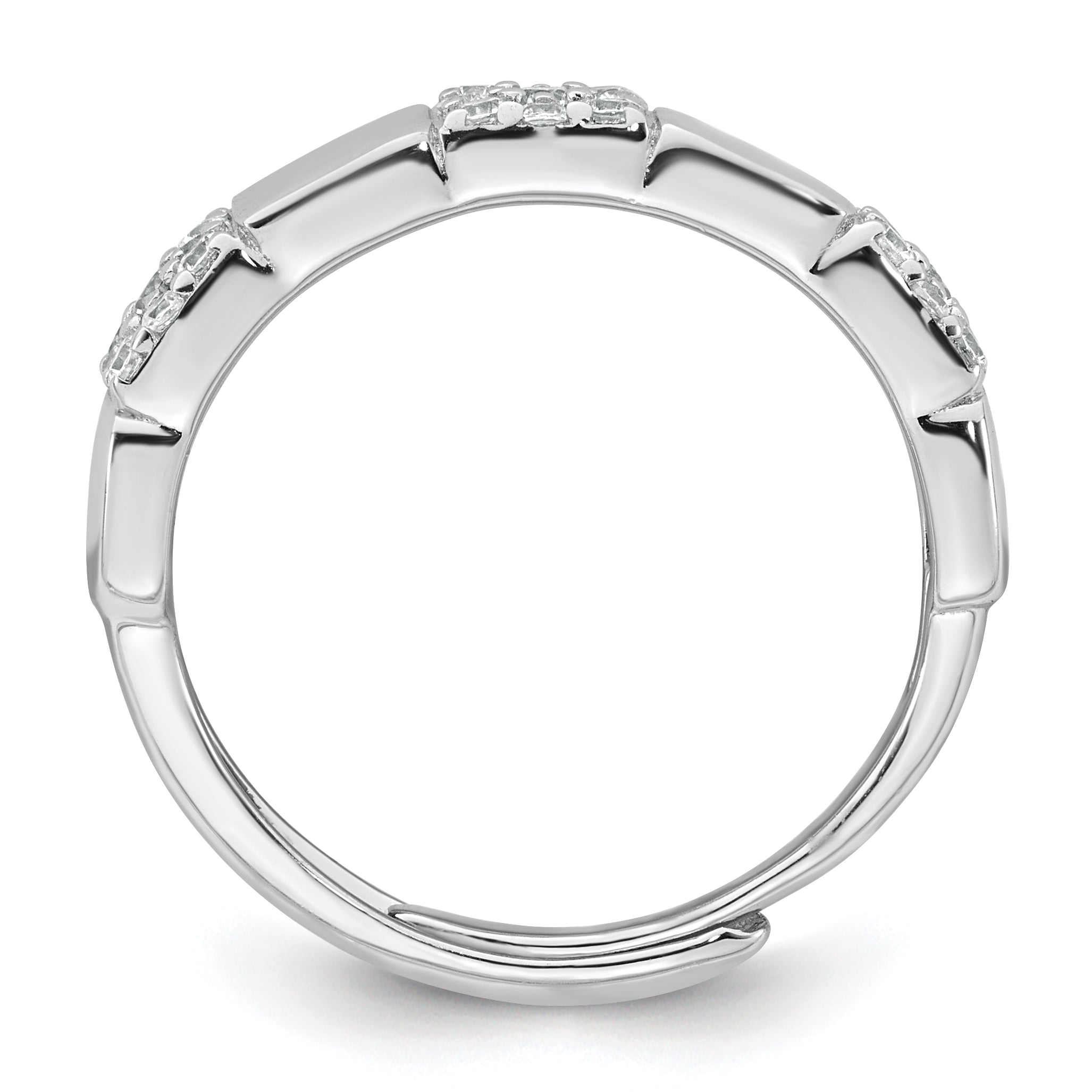 Sterling Silver Rhodium-plated Polished Pave CZ Squares Size 8 Adjustable Ring