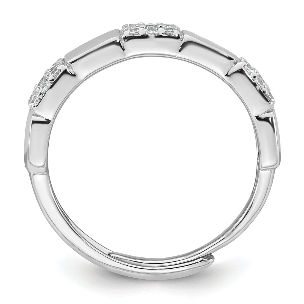 Sterling Silver Rhodium-plated Polished Pave CZ Squares Size 8 Adjustable Ring