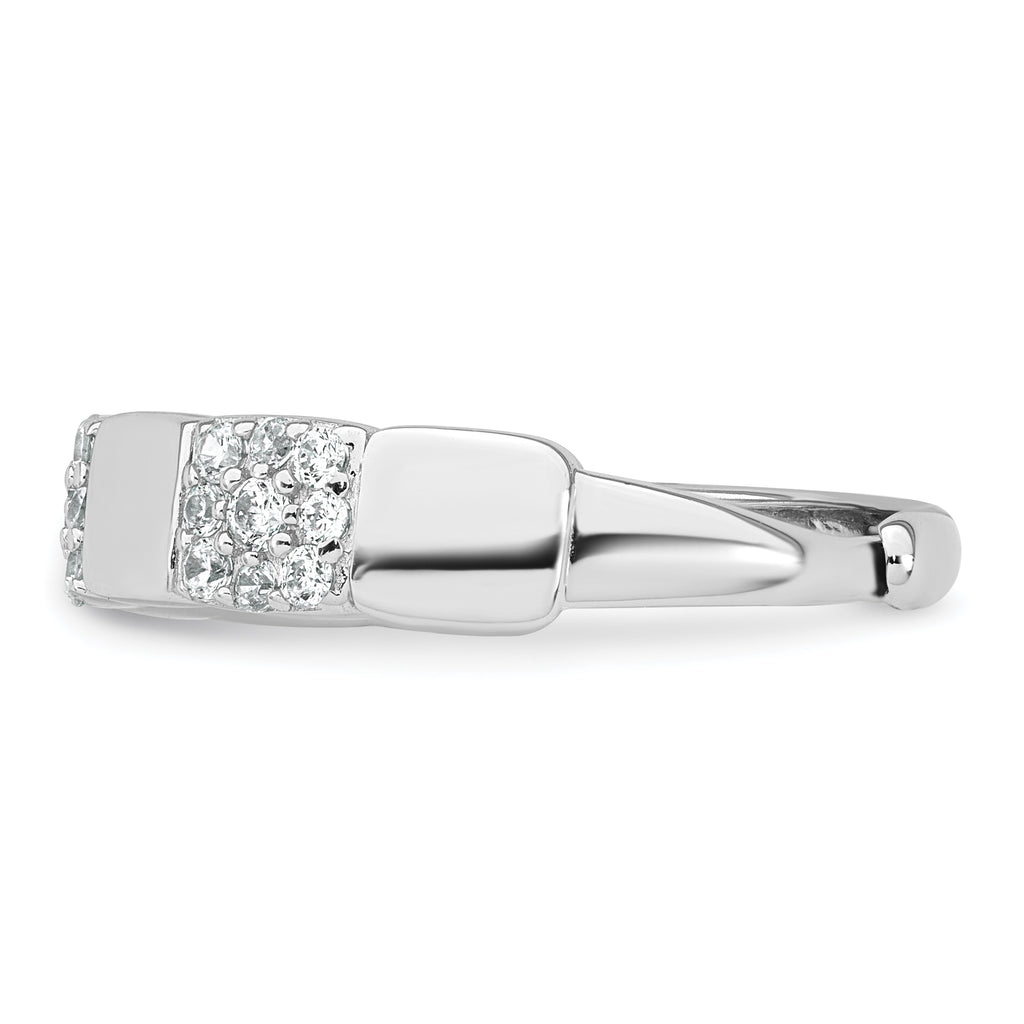Sterling Silver Rhodium-plated Polished Pave CZ Squares Size 8 Adjustable Ring