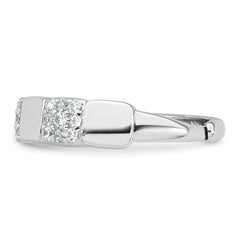 Sterling Silver Rhodium-plated Polished Pave CZ Squares Size 8 Adjustable Ring