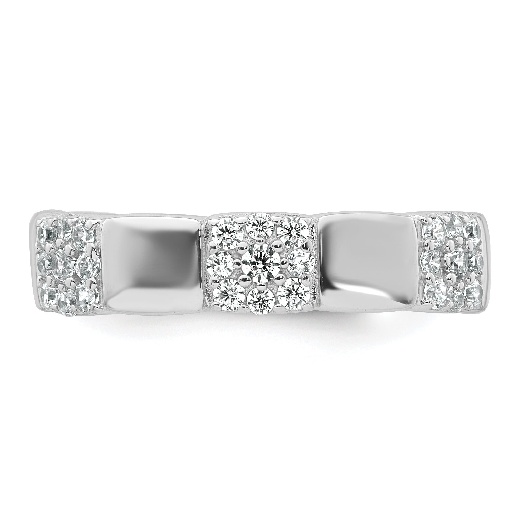 Sterling Silver Rhodium-plated Polished Pave CZ Squares Size 8 Adjustable Ring