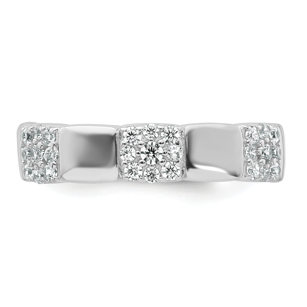 Sterling Silver Rhodium-plated Polished Pave CZ Squares Size 8 Adjustable Ring