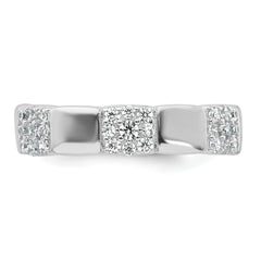 Sterling Silver Rhodium-plated Polished Pave CZ Squares Size 8 Adjustable Ring