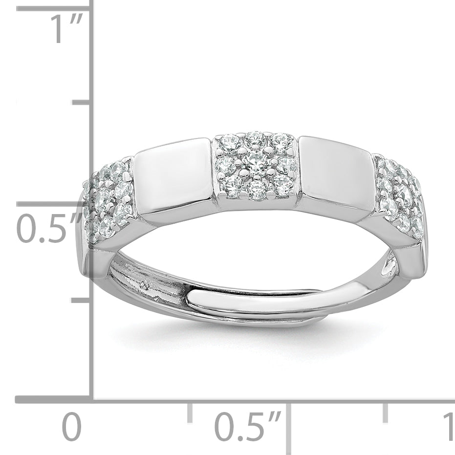 Sterling Silver Rhodium-plated Polished Pave CZ Squares Size 8 Adjustable Ring
