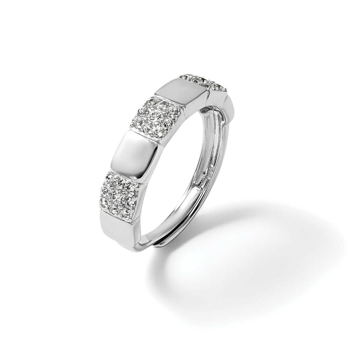 Sterling Silver Rhodium-plated Polished Pave CZ Squares Size 8 Adjustable Ring