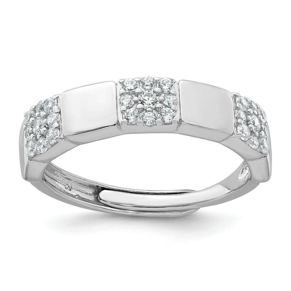 Sterling Silver Rhodium-plated Polished Pave CZ Squares Size 8 Adjustable Ring