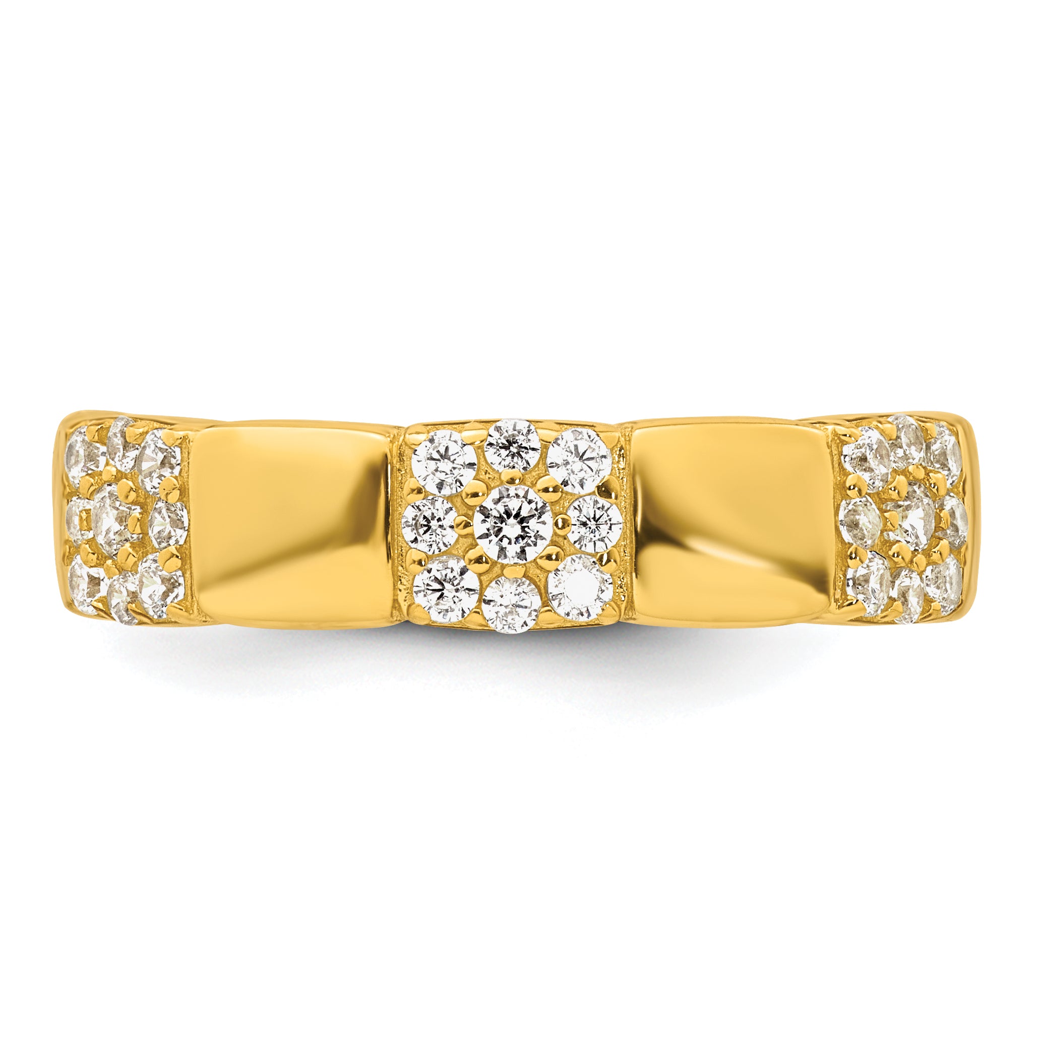 Sterling Silver Gold-tone Polished Pave CZ Squares Size 8 Adjustable Ring