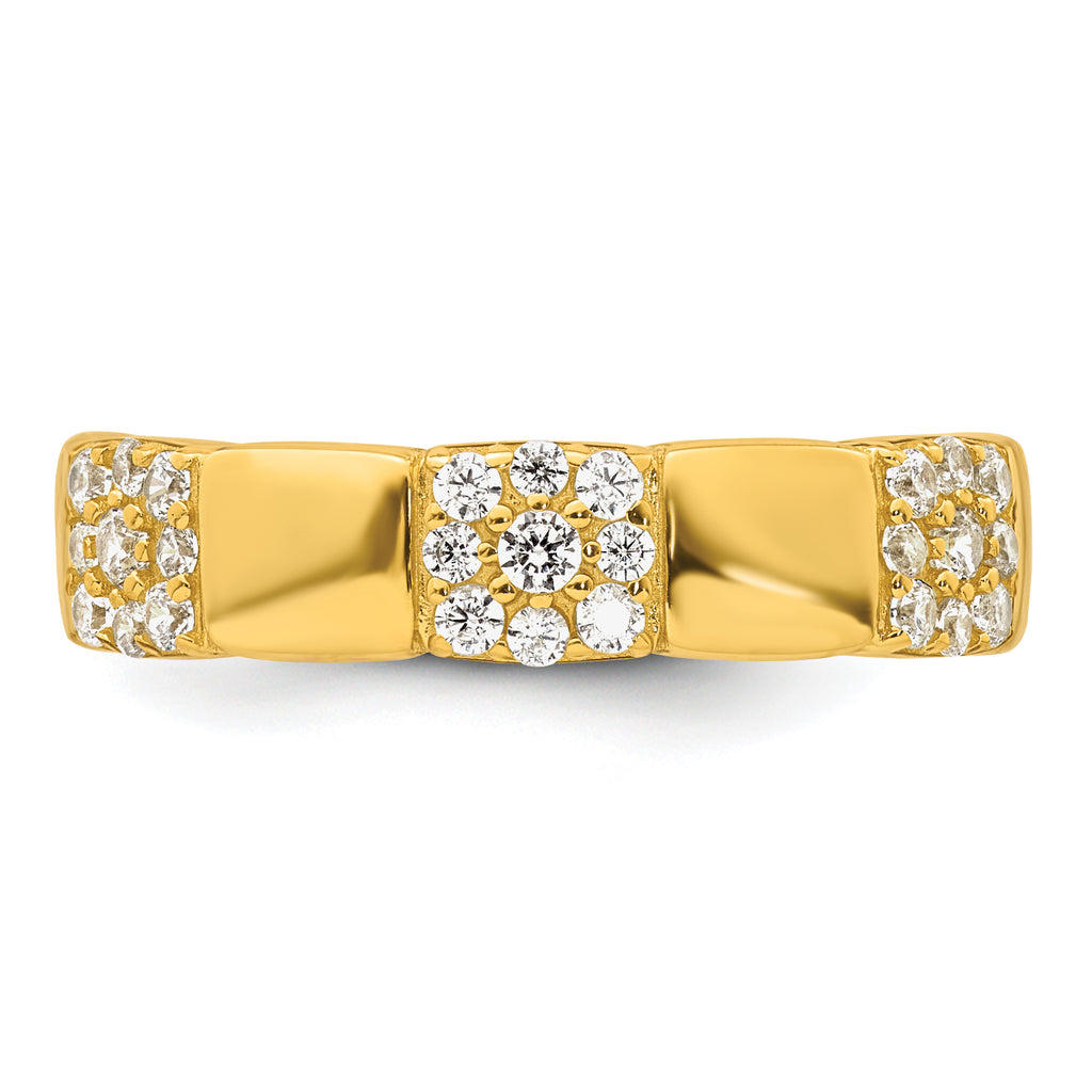 Sterling Silver Gold-tone Polished Pave CZ Squares Size 8 Adjustable Ring