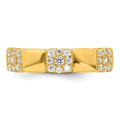 Sterling Silver Gold-tone Polished Pave CZ Squares Size 8 Adjustable Ring
