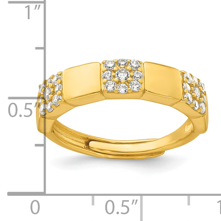 Sterling Silver Gold-tone Polished Pave CZ Squares Size 8 Adjustable Ring