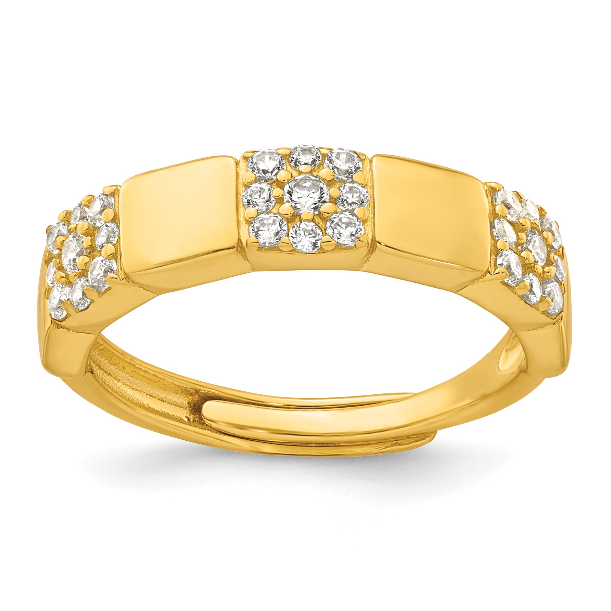 Sterling Silver Gold-tone Polished Pave CZ Squares Size 8 Adjustable Ring Main image