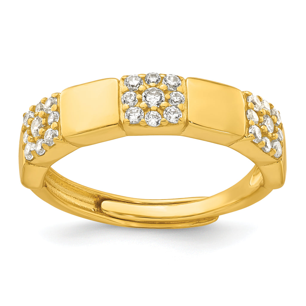 Sterling Silver Gold-tone Polished Pave CZ Squares Size 8 Adjustable Ring