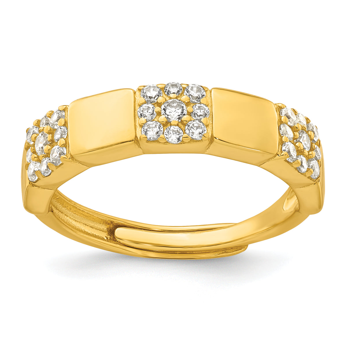 Sterling Silver Gold-tone Polished Pave CZ Squares Size 8 Adjustable Ring