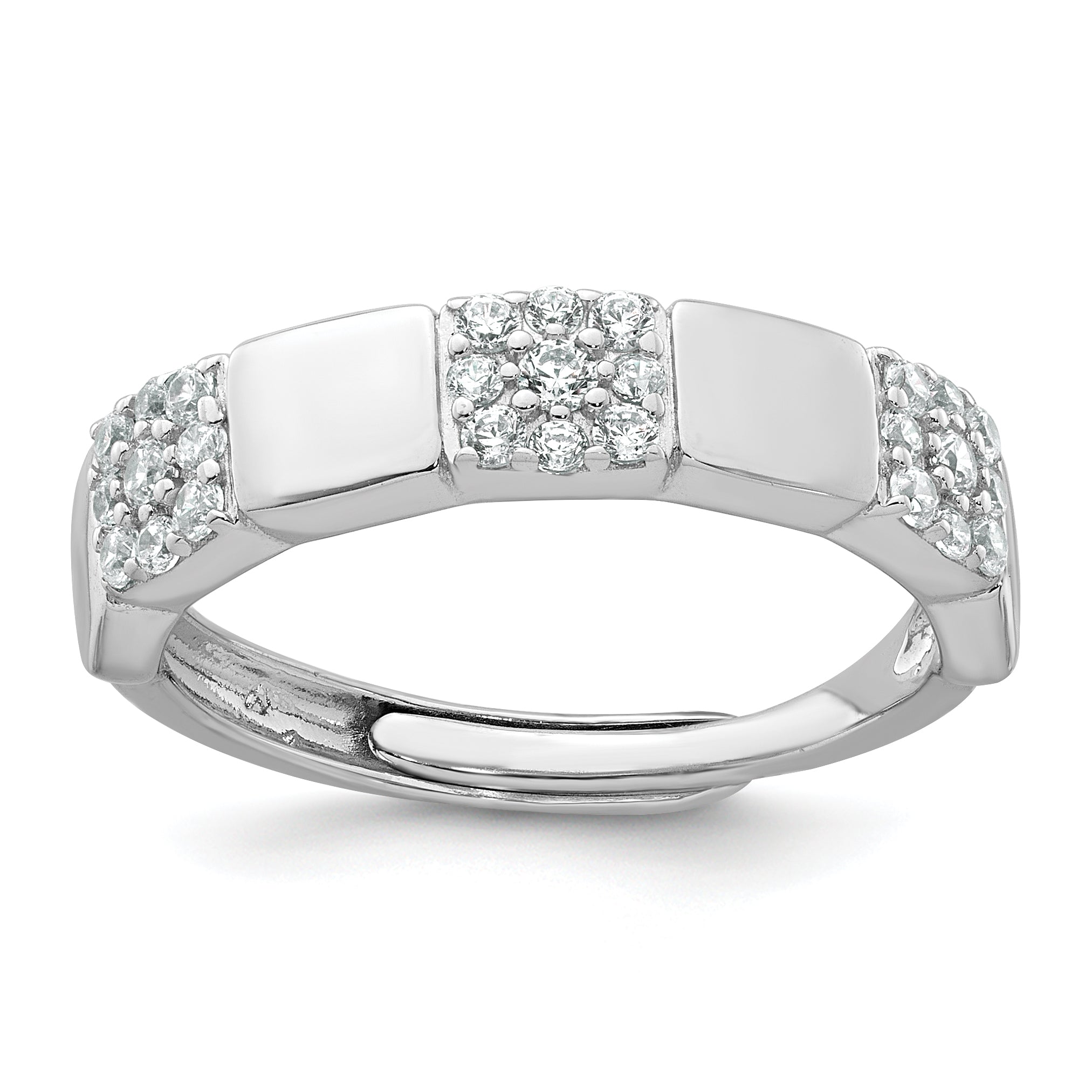 Sterling Silver Rhodium-plated Polished Pave CZ Squares Size 8 Adjustable Ring