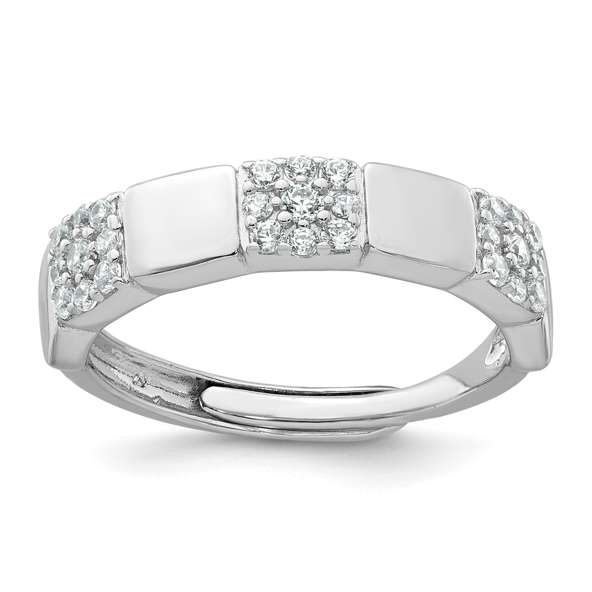 Sterling Silver Rhodium-plated Polished Pave CZ Squares Size 8 Adjustable Ring