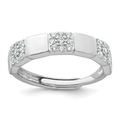 Sterling Silver Rhodium-plated Polished Pave CZ Squares Size 8 Adjustable Ring