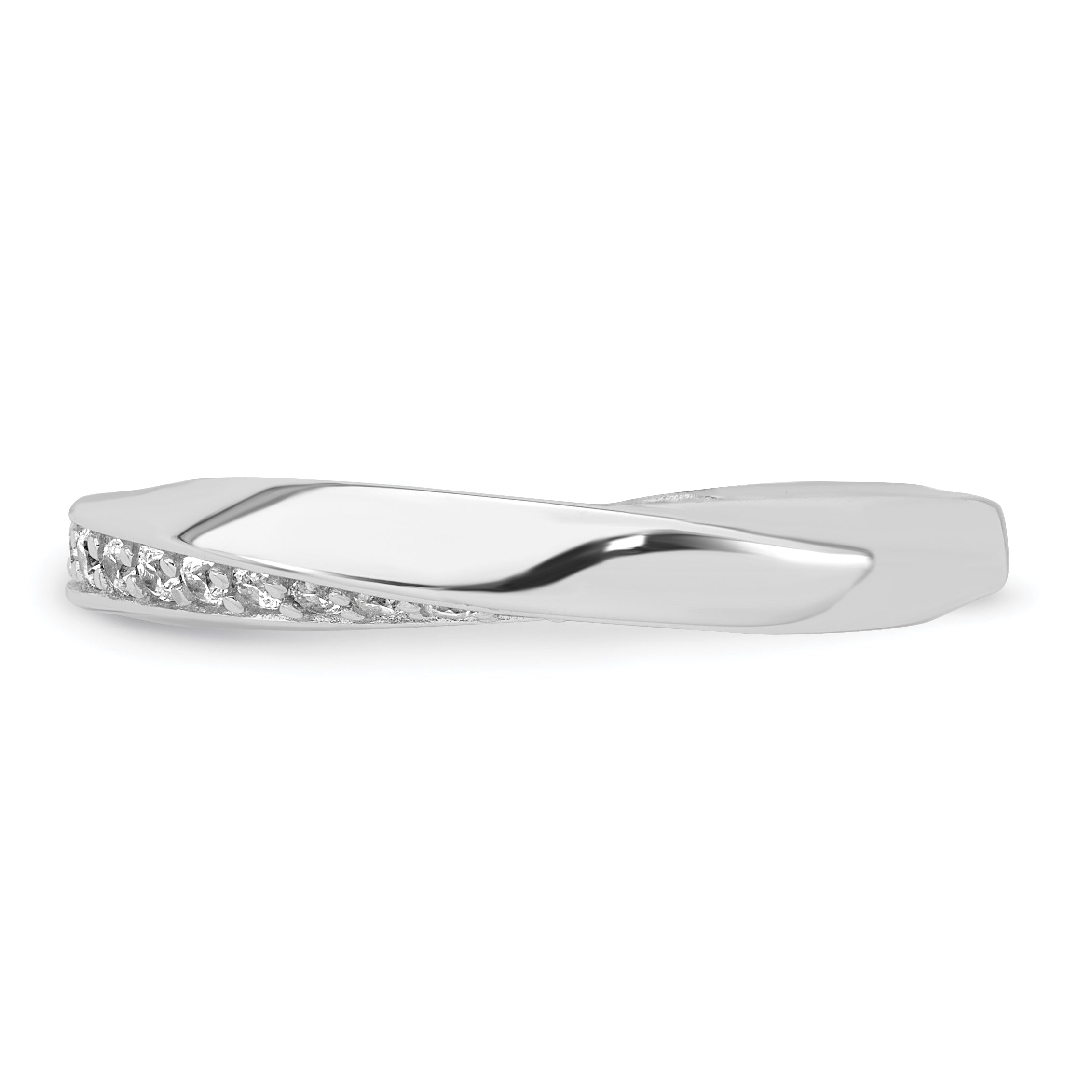 Sterling Silver Rhodium-plated Polished and Twisted CZ 3.1mm Band Size 8 Ring