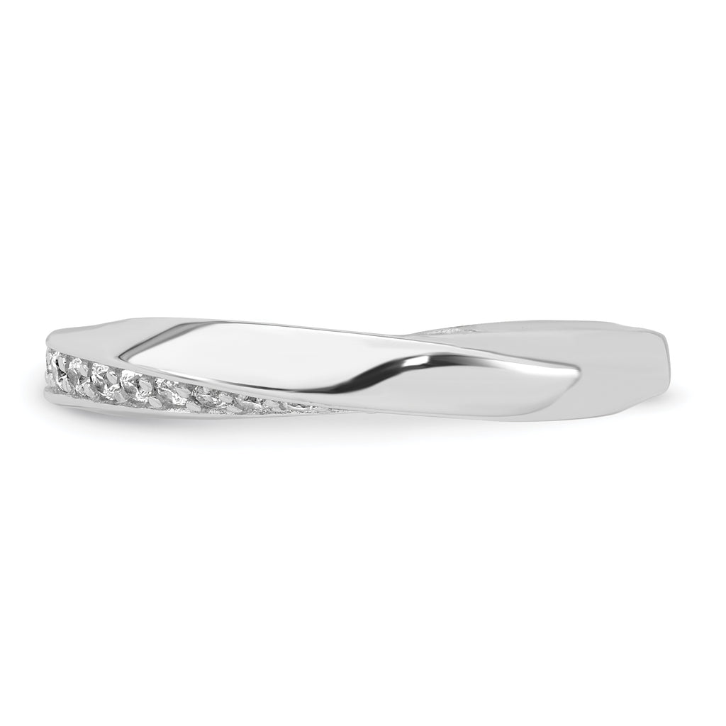 Sterling Silver Rhodium-plated Polished and Twisted CZ 3.1mm Band Size 8 Ring