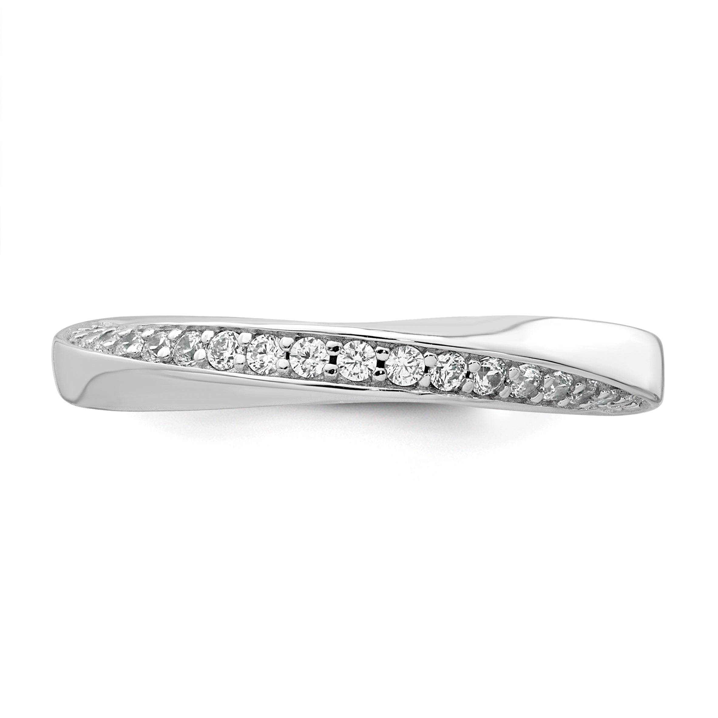 Sterling Silver Rhodium-plated Polished and Twisted CZ 3.1mm Band Size 8 Ring