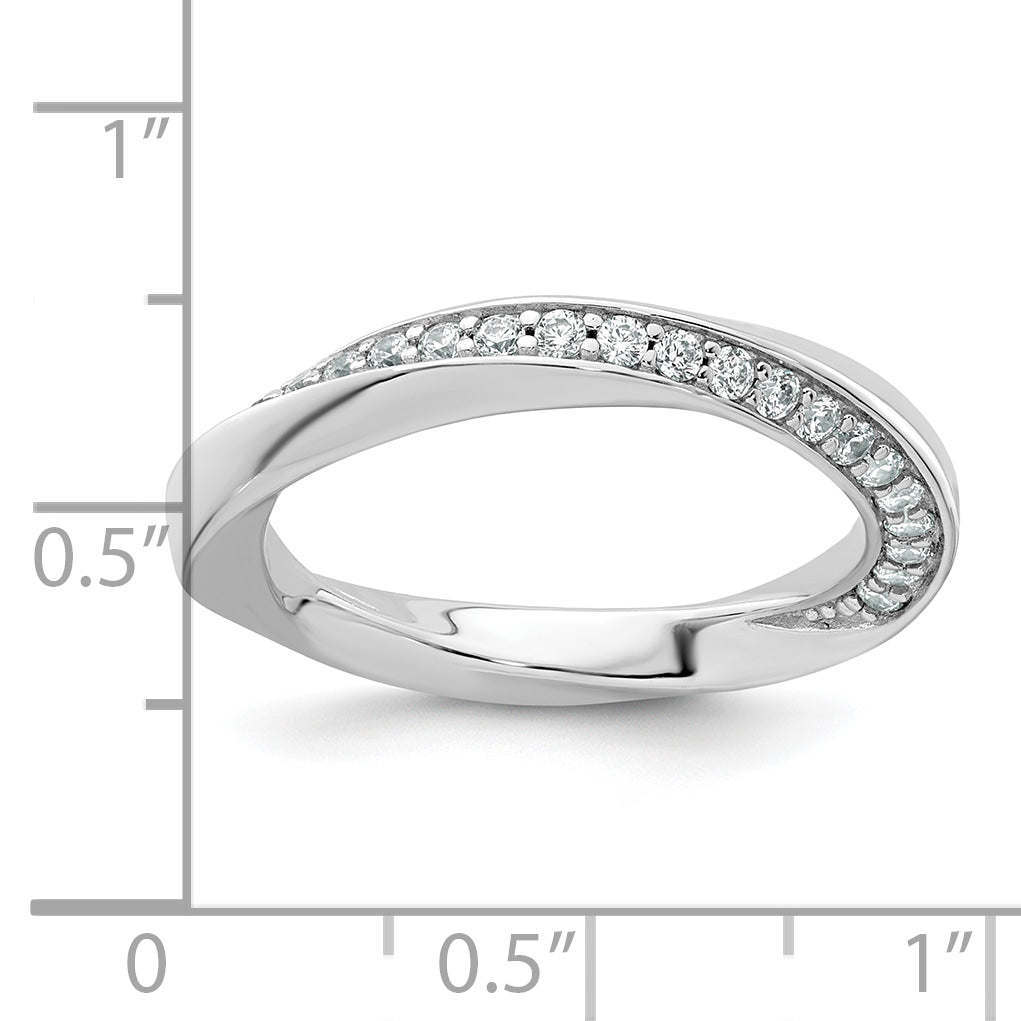 Sterling Silver Rhodium-plated Polished and Twisted CZ 3.1mm Band Size 8 Ring