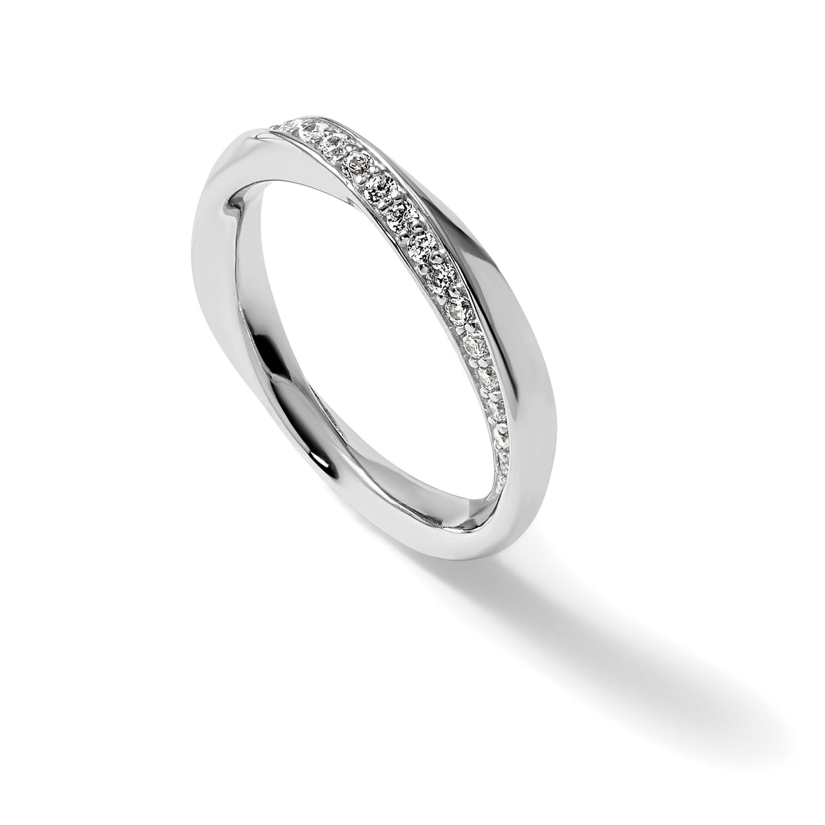 Sterling Silver Rhodium-plated Polished and Twisted CZ 3.1mm Band Size 8 Ring