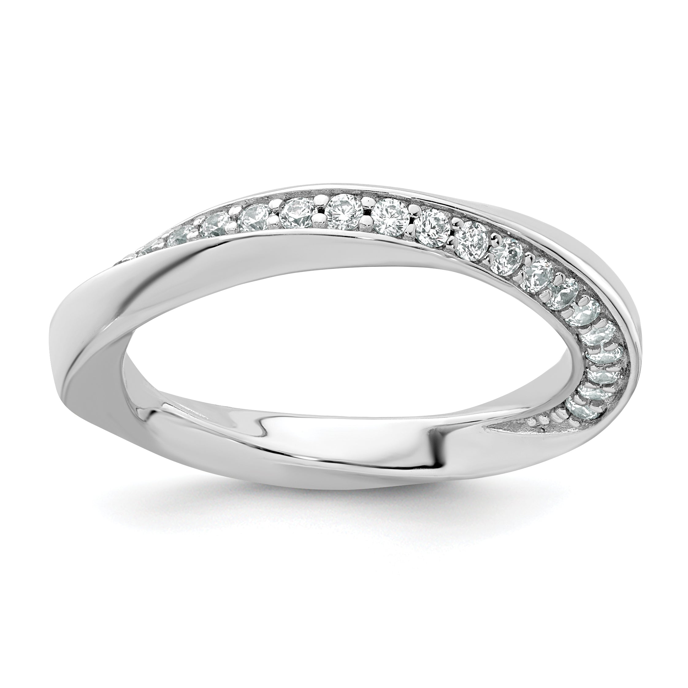 Sterling Silver Rhodium-plated Polished and Twisted CZ 3.1mm Band Size 8 Ring