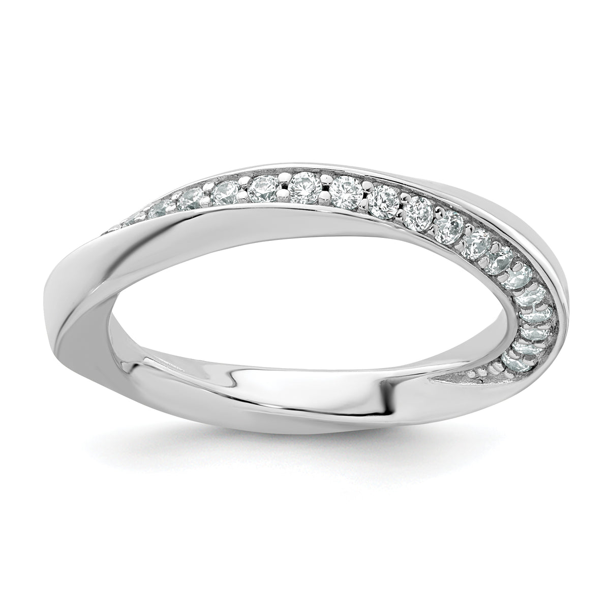 Sterling Silver Rhodium-plated Polished and Twisted CZ 3.1mm Band Size 8 Ring