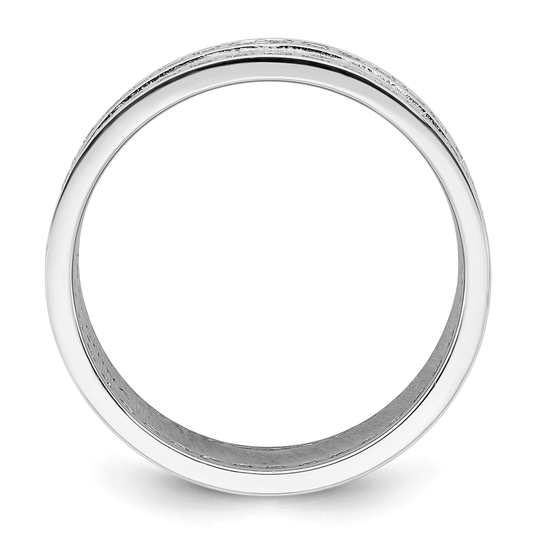 Sterling Silver Rhodium-plated CZ Polished And Hammered 9.5mm Band Size 8 Ring