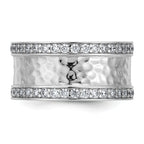 Sterling Silver Rhodium-plated CZ Polished And Hammered 9.5mm Band Size 8 Ring