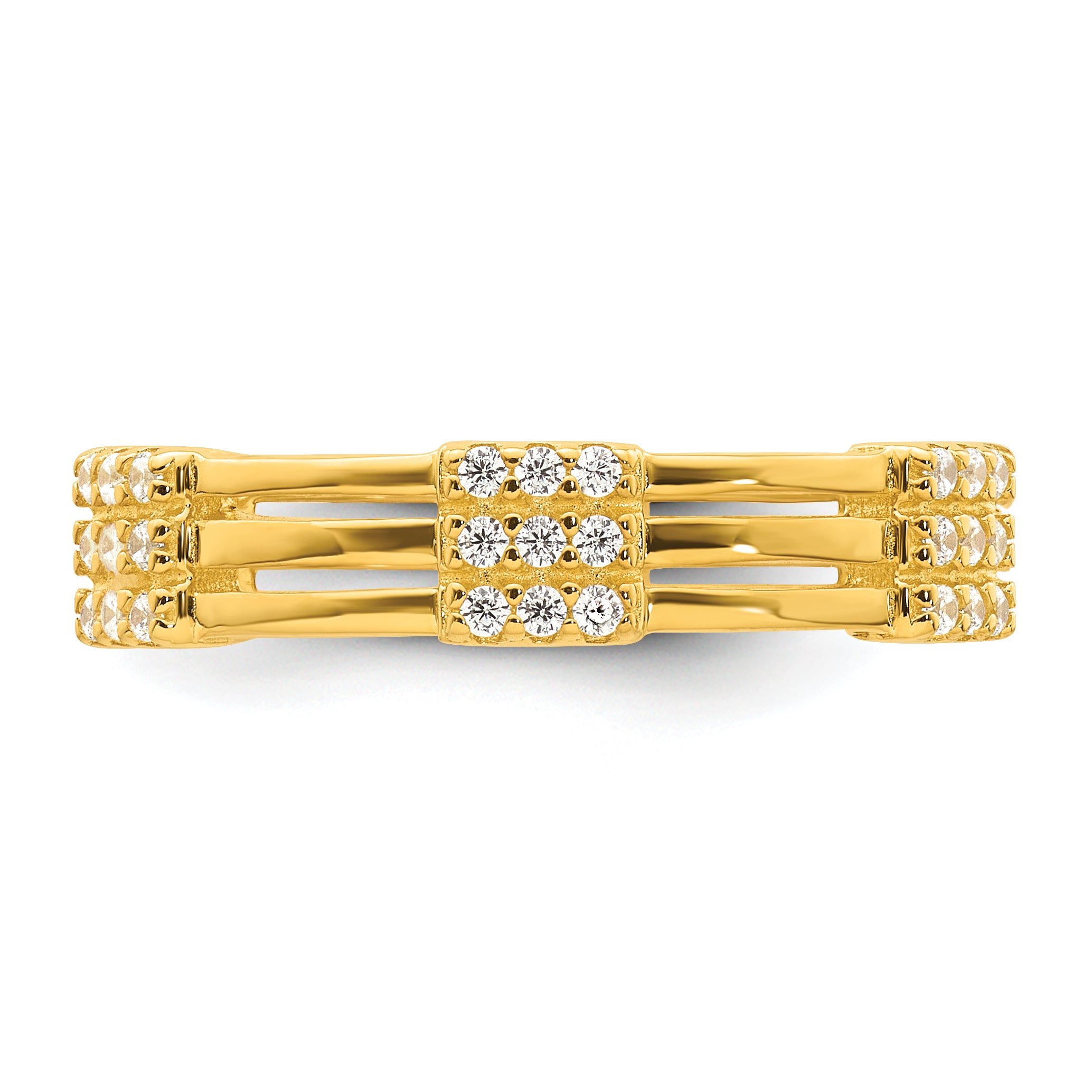 Sterling Silver Gold-tone Polished CZ 3-Row Size 8 Eternity Band Ring