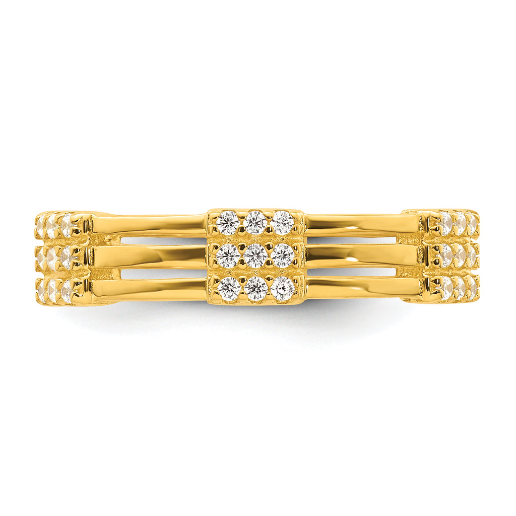 Sterling Silver Gold-tone Polished CZ 3-Row Size 8 Eternity Band Ring
