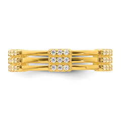 Sterling Silver Gold-tone Polished CZ 3-Row Size 8 Eternity Band Ring