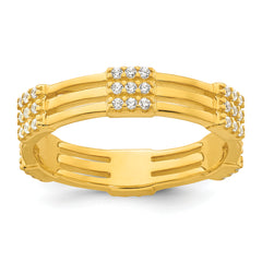 Sterling Silver Gold-tone Polished CZ 3-Row Size 8 Eternity Band Ring