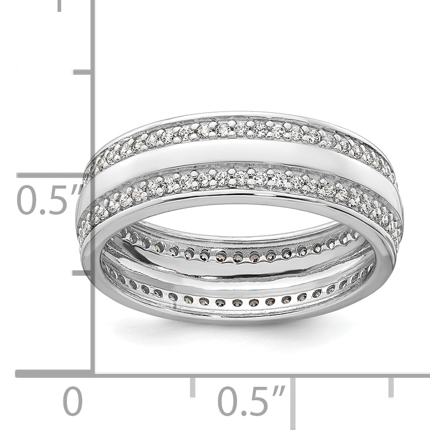 Sterling Silver Rhodium-plated Polished 6.5mm CZ Band Size 8 Ring
